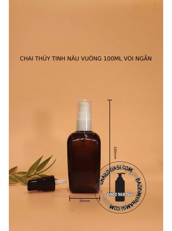 CHAI THUỶ TINH 100ML VUÔNG NÂU VÒI NGẮN
