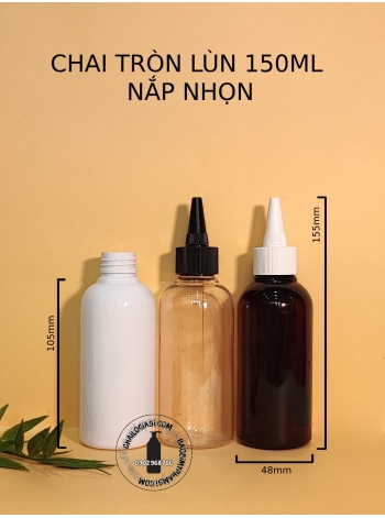 CHAI 150ML TRÒN LÙN NẮP NHỌN F24 (TRẮNG, TRONG, ĐEN)
