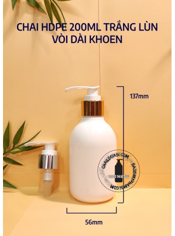 CHAI HDPE 200ML TRẮNG LÙN VÒI DÀI KHOEN XI F24 (VÀNG, BẠC, 1 SỌC)