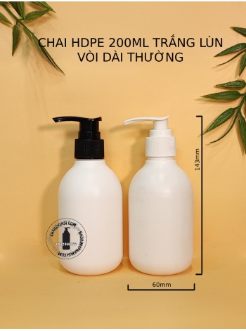 CHAI HDPE 200ML TRẮNG LÙN VÒI DÀI F24 (TRẮNG, TRONG, ĐEN)