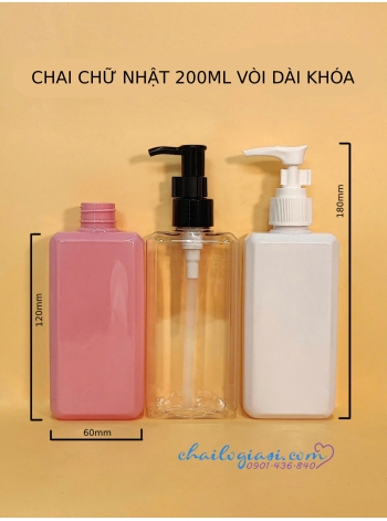 CHAI CHỮ NHẬT 200ML VÒI DÀI KHÓA F24 (TRẮNG, ĐEN)