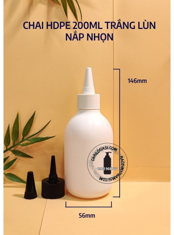 CHAI HDPE 200ML TRẮNG LÙN NẮP NHỌN F24 (TRẮNG, TRONG, ĐEN)