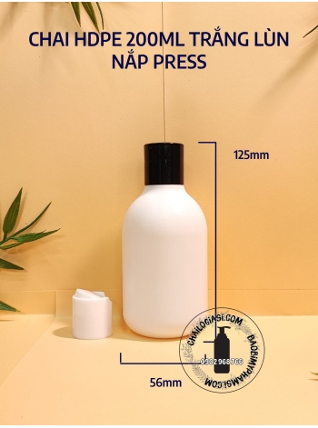 CHAI HDPE 200ML TRẮNG LÙN NẮP PRESS F24 ( TRẮNG, ĐEN)
