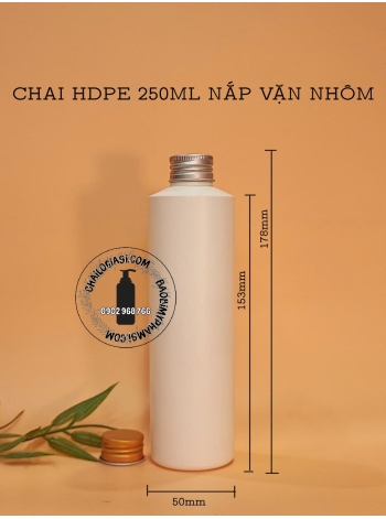 CHAI HDPE 250ML TRẮNG VAI NGANG NẮP NHÔM F24 ( BẠC, VÀNG)