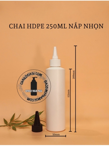 CHAI HDPE 250ML TRẮNG VAI NGANG NẮP NHỌN F24 (TRẮNG, TRONG, ĐEN)