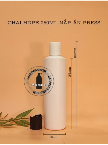 CHAI HDPE 250ML TRẮNG VAI NGANG NẮP PRESS F24 ( TRẮNG, ĐEN)