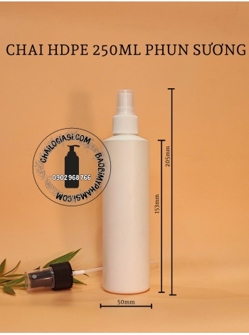 CHAI HDPE 250ML TRẮNG VAI NGANG VÒI PHUN SƯƠNG F24 (TRẮNG, TRONG, ĐEN)