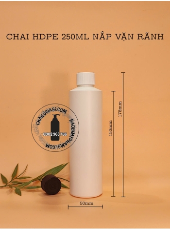 CHAI HDPE 250ML TRẮNG VAI NGANG NẮP VẶN SỌC F24 (TRẮNG, ĐEN)