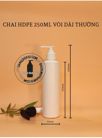 CHAI HDPE 250ML TRẮNG VAI NGANG VÒI DÀI F24 (TRẮNG, TRONG, ĐEN)