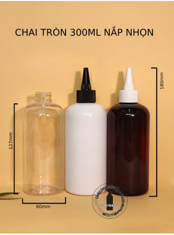 CHAI 300ML TRÒN NẮP NHỌN F24 (TRẮNG, TRONG, ĐEN)