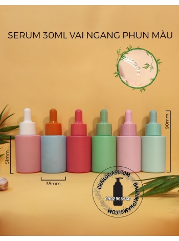 CHAI SERUM 30ML VAI NGANG PHUN MÀU NẮP TRẮNG