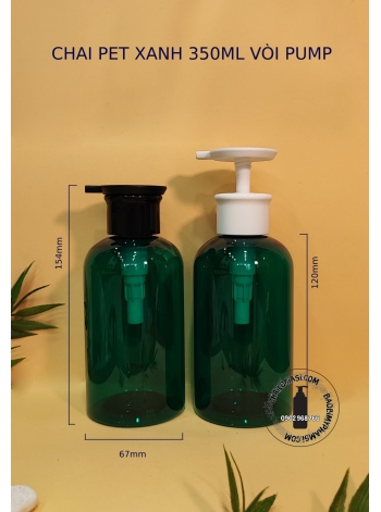 CHAI PET XANH TRONG 350ML VÒI PUMP