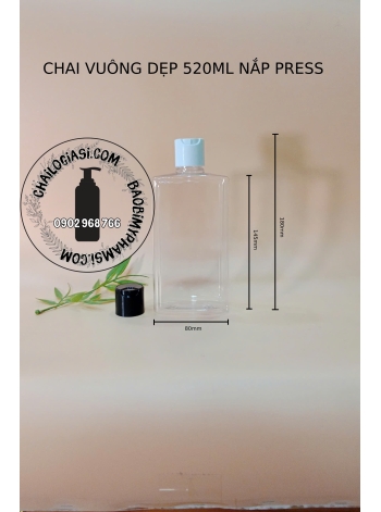 CHAI VUÔNG DẸP 520ML NẮP PRESS F28 ( TRẮNG, ĐEN)