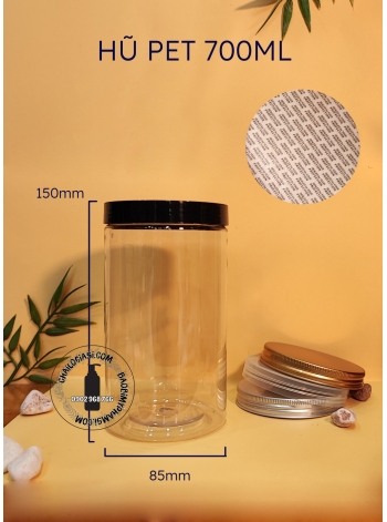 HŨ PET TRÒN 700ML NẮP NHÔM BẠC, VÀNG (F85)  SEAL GIẤY +600Đ