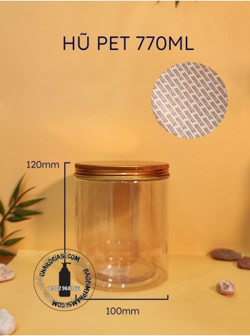 HŨ PET TRÒN 770ML NẮP NHÔM BẠC, VÀNG (F100)  SEAL GIẤY +700Đ