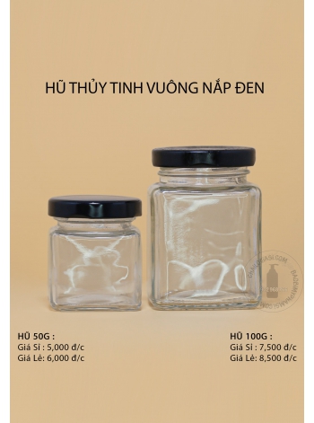 HŨ TT VUÔNG 50ML (NẮP VÀNG, ĐEN)