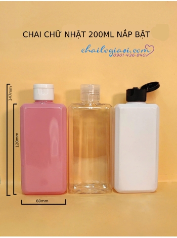 CHAI CHỮ NHẬT 200ML NẮP BẬT SỌC F24 (TRẮNG, TRONG, ĐEN)