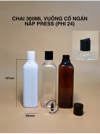CHAI 300ML VUÔNG CỔ NGẤN NẮP PRESS (F24)
