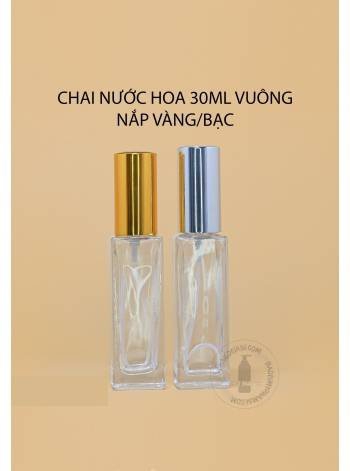 CHAI NƯỚC HOA 30ML VUÔNG NẮP VÀNG,BẠC