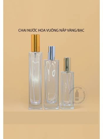 CHAI NƯỚC HOA VUÔNG - NẮP VÀNG/BẠC