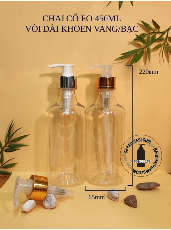 CHAI CỔ EO 450ML VÒI DÀI KHOEN VÀNG/BẠC