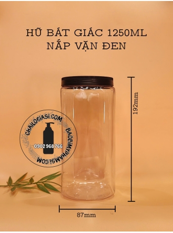 HŨ BÁT GIÁC 1250ML NẮP VẶN  ĐEN