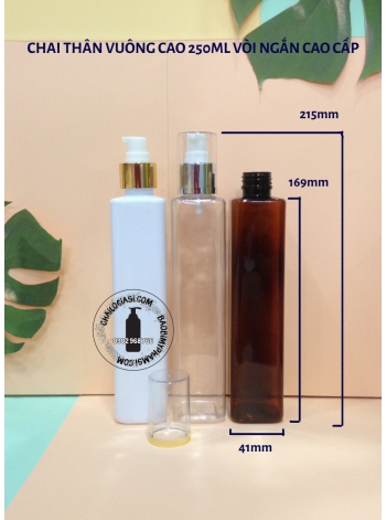 CHAI THÂN VUÔNG CAO 250ML VÒI NGẮN CC