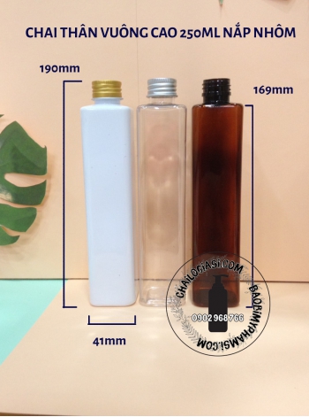 CHAI THÂN VUÔNG CAO 250ML  NẮP NHÔM F24 ( BẠC, VÀNG)