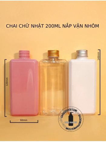 CHAI CHỮ NHẬT 200ML NẮP NHÔM F24 ( BẠC, VÀNG)