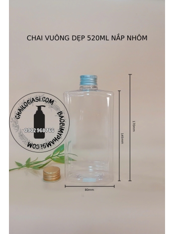 CHAI 520ML VUÔNG DẸP NẮP NHÔM F28 ( BẠC, VÀNG)