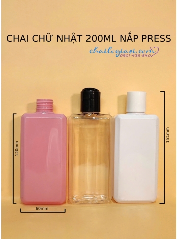 CHAI CHỮ NHẬT 200ML NẮP PRESS F24 ( TRẮNG, ĐEN)
