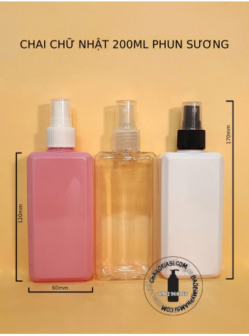 CHAI CHỮ NHẬT 200ML VÒI PHUN SƯƠNG F24 (TRẮNG, TRONG, ĐEN)