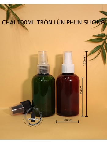 CHAI 100ML TRÒN LÙN VÒI PHUN SƯƠNG F24 (TRẮNG, TRONG, ĐEN)