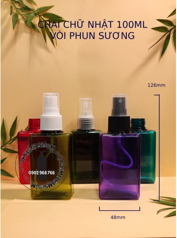 CHAI CHỮ NHẬT 100ML PHUN SƯƠNG F24 (TRẮNG, TRONG, ĐEN)