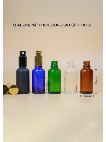 CHAI THUỶ TINH 30ML VÒI NGẮN, PHUN SƯƠNG CAO CẤP NHỰA