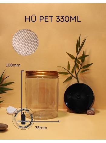 HŨ PET TRÒN 330ML NẮP NHỰA ĐEN, TRONG (F75)  SEAL GIẤY + 500Đ