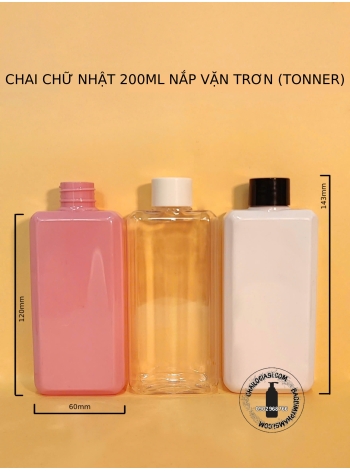 CHAI CHỮ NHẬT 200ML NẮP VẶN TRƠN F24 (TRẮNG, ĐEN)