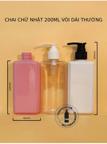 CHAI CHỮ NHẬT 200ML VÒI DÀI F24 (TRẮNG, TRONG, ĐEN)