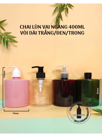 CHAI LÙN VAI NGANG 400ML VÒI DÀI F28 (TRẮNG, TRONG, ĐEN)