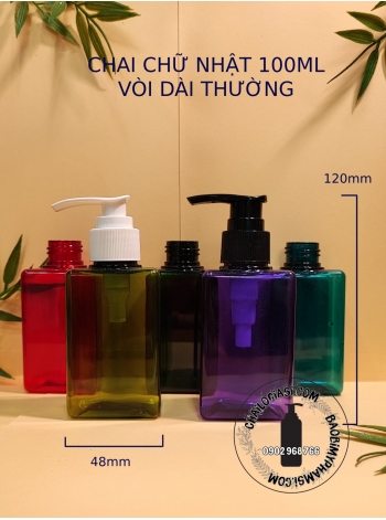 CHAI CHỮ NHẬT 100ML VÒI DÀI F24 (TRẮNG, TRONG, ĐEN)