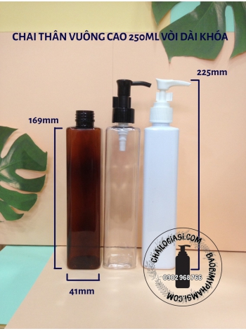 CHAI THÂN VUÔNG CAO 250ML VÒI DÀI KHOÁ
