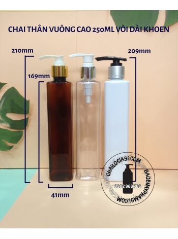 CHAI THÂN VUÔNG CAO 250ML VÒI DÀI KHOEN F24 (VÀNG, BẠC, 1 SỌC)
