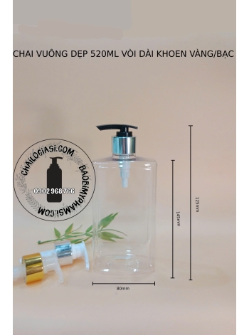 CHAI 520ML VUONG DẸP VÒI DÀI XI F28 (VÀNG, BẠC, 1 SỌC)