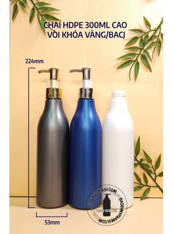 CHAI HDPE 300ML CAO VÒI KHOÁ VÀNG/ BẠC