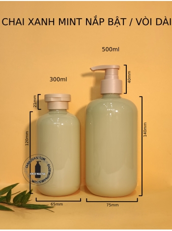 CHAI XANH MINT 500ML NẮP BẬT KEM