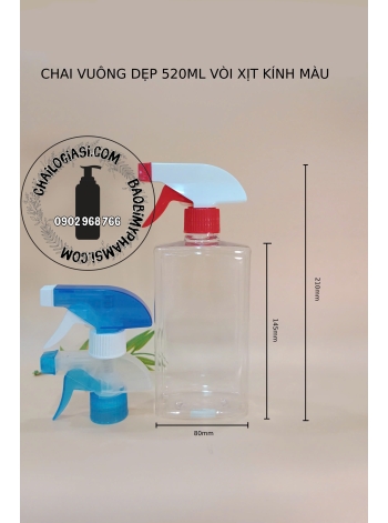 CHAI 520ML VUÔNG DẸP VÒI CÒ SÚNG 3 MÀU F28
