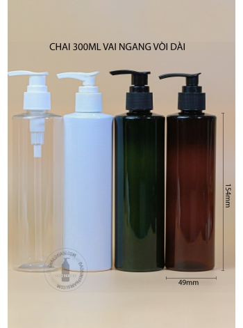 CHAI 300ML VAI NGANG VÒI DÀI F24 (TRẮNG, TRONG, ĐEN)