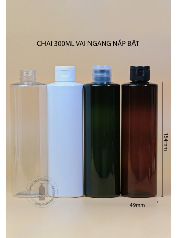 CHAI 300ML VAI NGANG NẮP BẬT SỌC F24 (TRẮNG, TRONG, ĐEN)