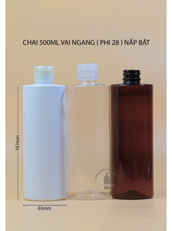 CHAI NHỰA 500ML VAI NGANG NẮP BẬT (TRONG, TRẮNG, ĐEN)