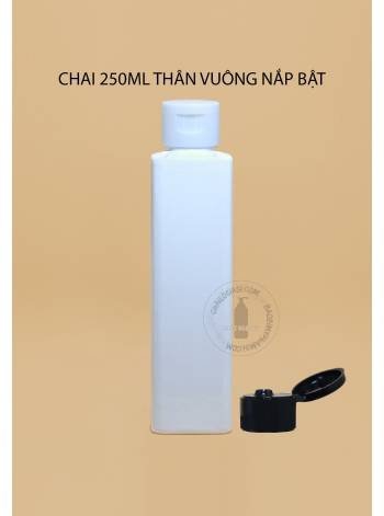 CHAI NHỰA 250ML THÂN VUÔNG NẮP BẬT 